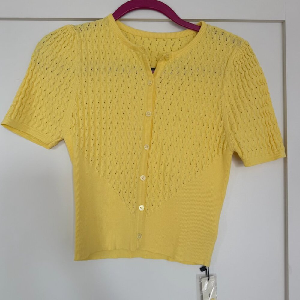 Commense Short Sleeve Button Cardigan in Yellow